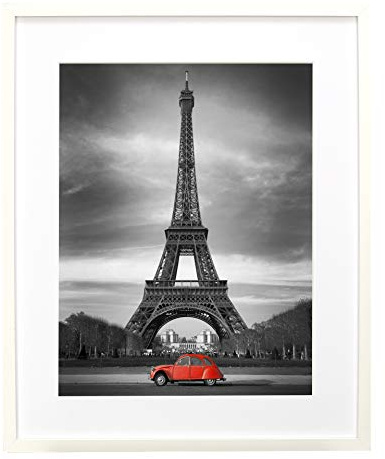 BD ART Bilderrahmen 40x50 Weiß mit Passepartout 30x40 cm - Moderner Fotorahmen als Posterrahmen zum Aufhängen - Rahmen für Bilder & Poster, Plexiglas