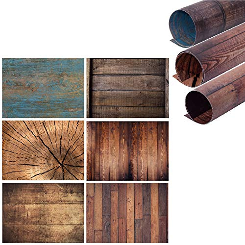 Hengming 3Pcs 6 Patterns Background Paper Backdrop 56 x 89 cm 2-in-1 | Wood Tree Grain Texture Kit, Food Photography Photo Studio, for Flat Lay Tabletop Product Props Jewelry Cosmetics Shooting