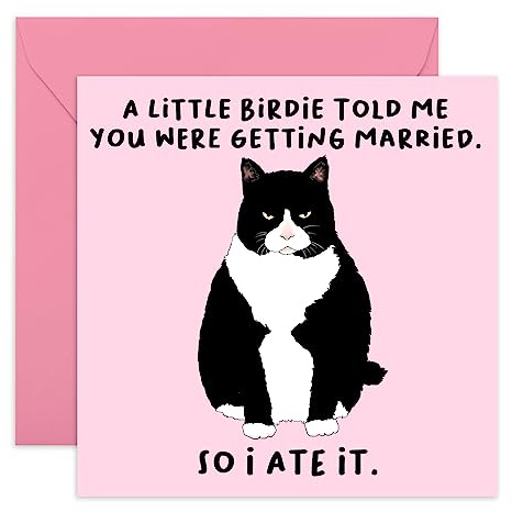 Central 23 - Lustige Glückwunschkarte für Sie – „A Little Birdie... You Were Getting Married“ – lustige Verlobungskarte – Katzenkarte – kommt mit lustigen Aufklebern