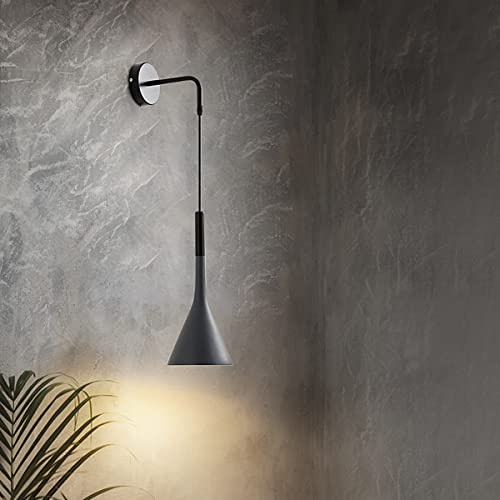 LOGT Modern Minimalistische Wandlampe Innen Aluminium Wandleuchte Schlafzimmer Bettlampe Wand Verstellbarer Aufhängedraht Innenleuchten Flurlampe Für Wohnzimme Treppenhaus Beleuchtung Grau E27