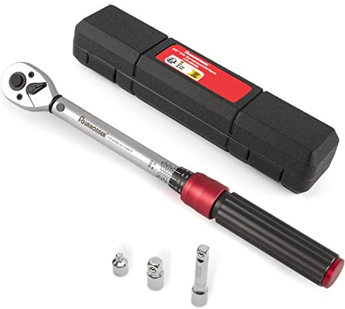 FOURROBBER Clé Dynamométrique 3/8'' Réglable à 72 Dents (10-60 Nm) - Kit d'Entretien pour Vélos avec 2 Adaptateurs (1/4'' et 1/2'') - Précision ±3%