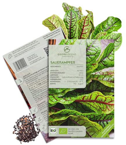 BIO Sauerampfer Samen - Heilkräuter Saatgut aus biologischem Anbau ideal für den heimischen Kräutergarten, Balkon & Garten (200 Korn)