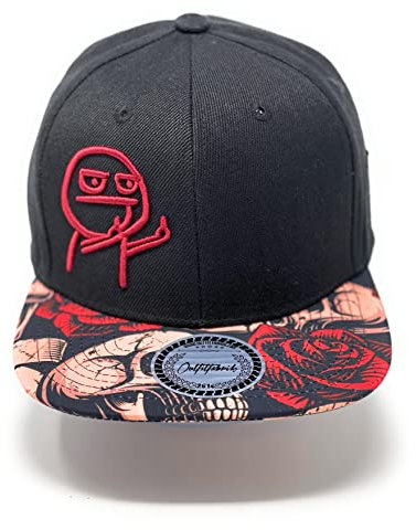 Outfitfabrik Snapback Cap Männchen in schwarz mit Blumen-Skull-Schirm (Provokation, Statement) für Herren und Damen, One Size, verstellbar