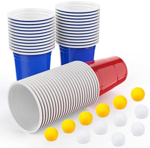 AOLUXLM Tazas de Plástico, 50 Tazas y 10 Pelotas, 16 oz/473 ml, Plástico Reutilizable, Tazas de Fiesta, Regalo para Barbacoa, Camping