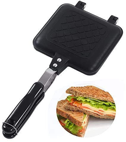 Sandwich Pan Desayuno Doble Cara Freír Fondo Plano Antiadherente Panini Maker Patrón Rejilla Panini Maker Prensa Toastie Toasty Sandwich Tostadora para Acampar Tostado Y Parrilla