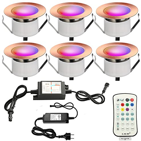 SUBOSI 6er Led Bodeneinbauleuchten Aussen RGBWW (4 in 1) Ø45mm IP67 Wasserdicht 1.2W LED Einbaustrahler Terrasse Küche Garten Led Lampe Bronze