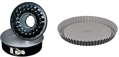 Lagostina Gustosa Tortiera Apribile con Cerniera e Due Fondi Intercambiabili in Acciaio Antiaderente, Diametro 26 cm & Gustosa Stampo Crostata in Acciaio Antiaderente