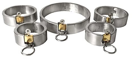 Hrekssi Höhe 3 cm Schwer Metall Handschellen+Fußfesseln+Halsband Mit Eisenkette Handfesseln Fußschellen SM Fesselset Bondage Sets Hand Fuß Fessel Sklaven Sexspielzeug Für Paare Männer Frauen,Männer