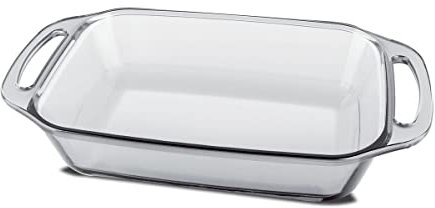 Bandeja de horno con asas, Fuente para gratinar, Molde para hornear rectangular de vidrio, capacidad 2.1 L - Longitud 32.6 x Profundidad 17.6 x Altura 7 cm -JUANIO-