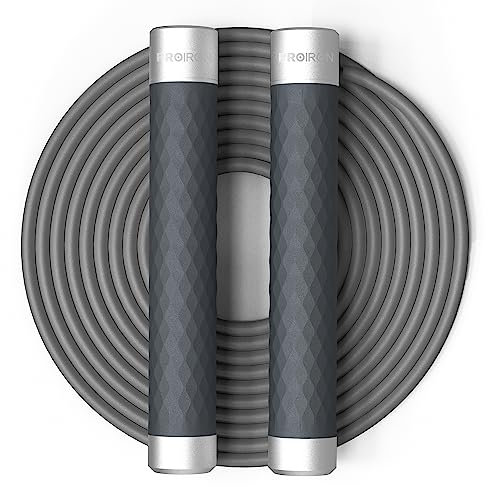 PROIRON Gewichtetes Springseil für Erwachsene, 3m Heavy PVC Rope und Silikon Rutschfester Aluminium GriffIdeal Mit 95g×2 abnehmbaren Gewichten von Gewichten, Ideal für Fitness, Ausdauer, Seilspringen