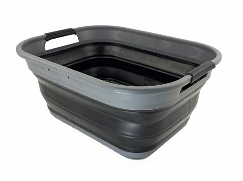 SAMMART 19,5 l zusammenklappbarer Kunststoff-Aufbewahrungskorb–Faltbarer Pop-Up-Aufbewahrungsbehälter–tragbare Waschwanne – platzsparend (Dunkelgrau/Schwarz)