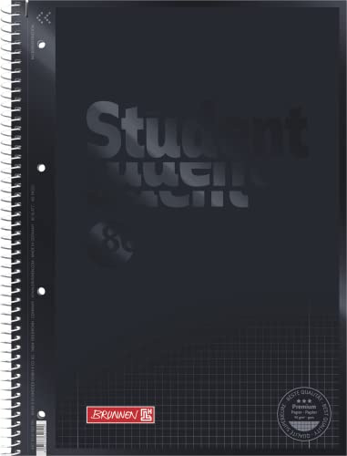 vBRUNNEN 1067928190 Notizblock/Collegeblock Student Colour Code (A4 kariert, Lineatur 28, 90 g/m², 80 Blatt) schwarz (Schwarz | 5er Pack, A4 | 5er Pack)