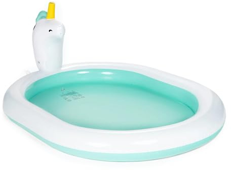 AQUASTIC Piscine Enfant Gonflable Pataugeoire pour Jardin Licorne avec Effet Fontaine Capacité 88 litres Dimensions 180 x 135 x 19 cm Piscine à Balles en Vinyle Polyvalente Blanc ASP-180U