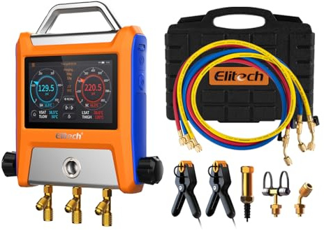 Kit Manometro Digitale Intelligente Elitech EMG-20V, Schermo Touch da 5 Pollici, Connessione Bluetooth, Adatto per HVAC e Controllo tramite App