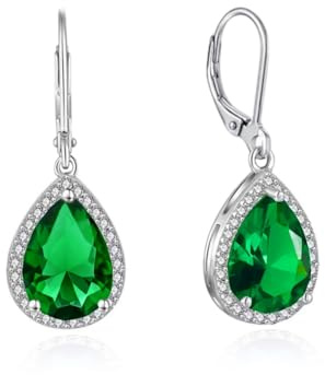 YONVUN Hängen Ohrringe mit Stein Kristall Zirkon Leverback Wassertropfen Ohrhänger Träne ovale Edelstein Rubin Smaragd Saphir Silber Schmuck Set Geschenk für Frau Mutter Tochter Freundin