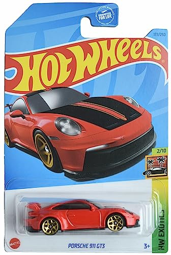 Hot Wheels Porsche 911 GT3, Auto, Spielzeugauto, Rot/Ausflug, Einfarbig (Getaway Solids), Maßstab 1:64, Tragbar, Metall, Kind, Unisex-Kinder