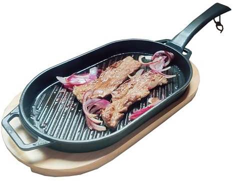 JIN BETTER GRILL PARTS Bratpfanne mit isoliertem Holzkissen und abnehmbarem Griff, kompatibel mit Gasherden und Grills