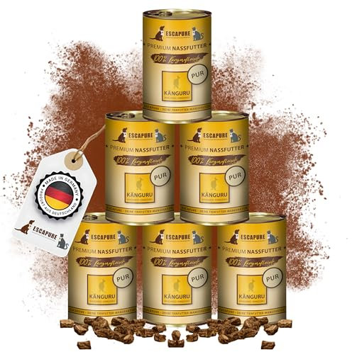 Escapure Känguru Pur Dose 6 x 400g - Nassfutter für Hunde - 100% pures Kängurufleisch Nassfutter - Premium Dosenfutter Känguru ohne Zusatzstoffe - Hunde Ergänzungsfuttermittel frei von Getreide