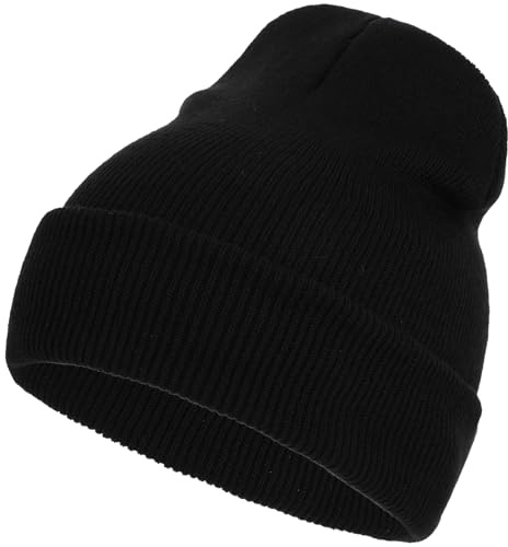 DIVINA VITAE Beanie for Men Women Winter Hats for Men Unisex Cuffed Soft Thick Warm Stretchy Knit Caps (Black)