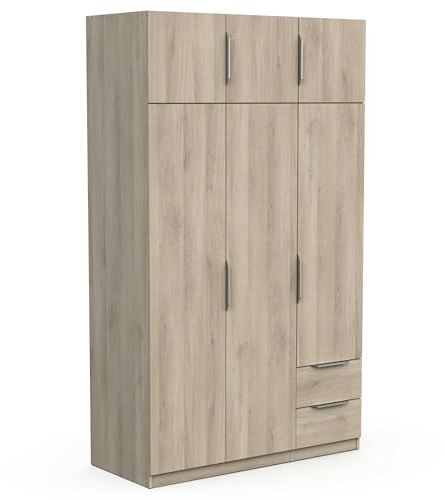 Demeyere Armoire Dressing Avec Penderie Moderne 6 Portes 5 Etagères 2 Tiroirs – Chêne Kronberg - 119,4 x 51,1 x 203 cm, Grau