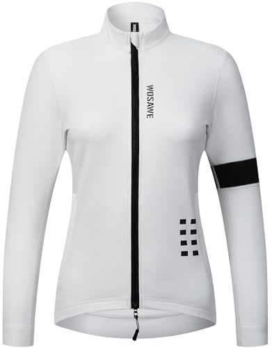 WOSAWE Damen Radjacke Winter Thermo-Vlies Winddicht Atmungsaktiv Fahrradjacke Reflektierend Fahrradbekleidung (Weiß, XL)