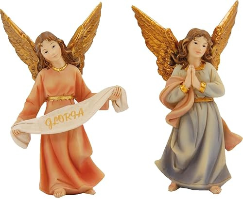 FADEDA 2X Engel stehend/Höhe:9 cm/handbemalt/detailgetreue Krippen Figuren - Weihnachten Tisch Dekoration Krippe Zubehör