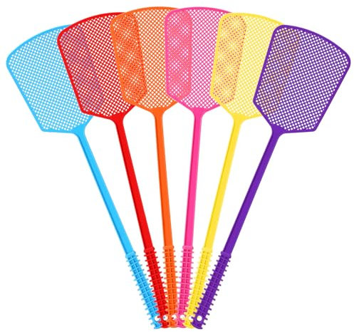 Fliegenklatsche, Kunststoff Fliegenklatschen Multi-Pack, 6 Stück Bunte Fliegenklatscher, Langer Griff Fly Swatter für drinnen und draußen