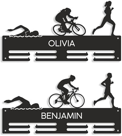 Porta medallas, Nombre personalizado, Triatlón figures sportives masculines, féminines Cintre de Médaille Triathlète Medal Holder Display Rack Awards, Natación Bicicleta Correr Atletas Swim Bike Run