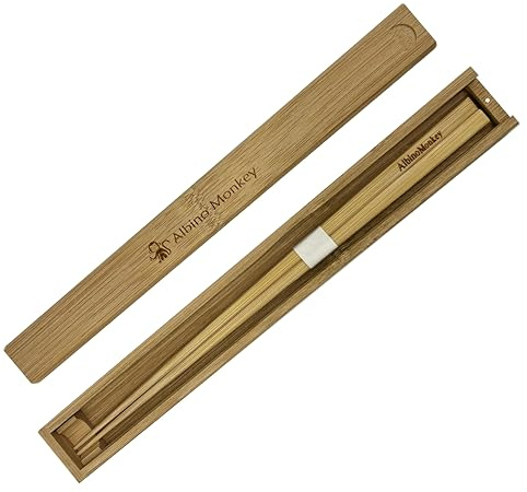 Albino Monkey Reusable Portable Travel Chopsticks Set with Case & Chopstick Holder | Natural Bamboo Wooden Japanese Chop sticks - In a Nice Gift Box