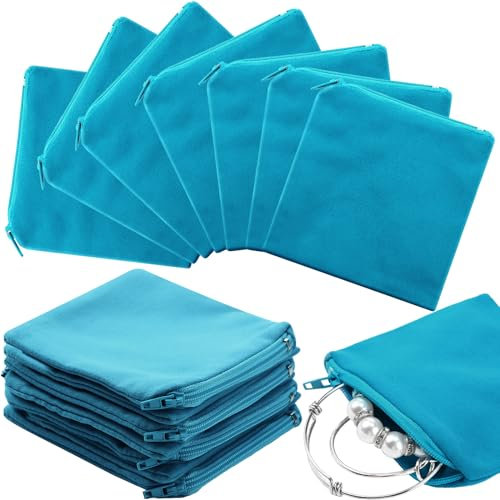 Geosar Silberfarbene Aufbewahrungsbeutel, Anlaufschutz, Schmuckaufbewahrungsbeutel, Reißverschluss, Silber-Halter für Besteck, Silberschmuck (Pfauenblau, 10,2 x 10,2 cm), 24 Stück