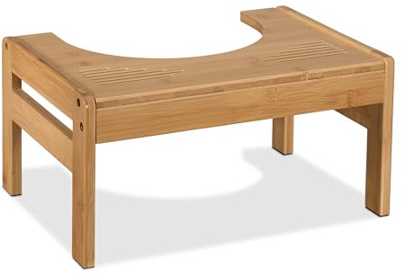 Relaxdays Sgabello per WC, Sgabellino da Toilette per Adulti, in bambù, per Il Bagno, HxLxP: 21 x 42 x 30 cm, Naturale