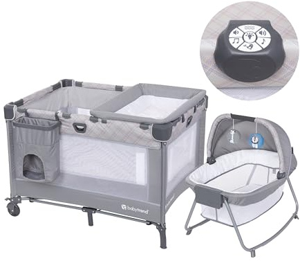 Baby Trend Lullaby Nursery Suite EZ-Fold Playard with Portable Rocking Lounger, Madrid Plaid