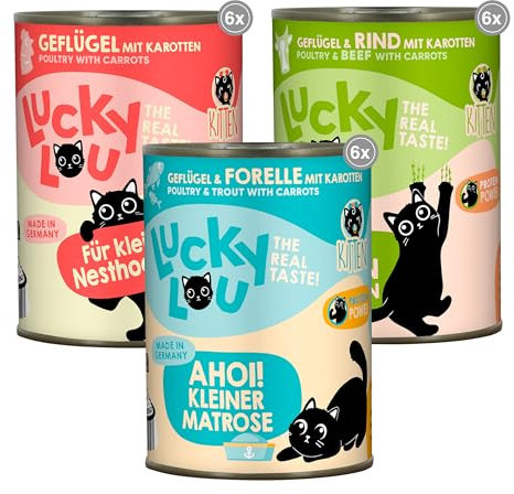 Lucky Lou Kitten Katzenfutter nass - 18 x 400g - hochwertiges Kittenfutter mit viel Protein - Nassfutter getreidefrei & ohne Zucker für Junge Katzen/Junior Katzen