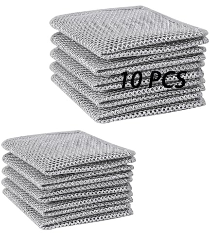 Wire Dishwashing Rag, 10 Pack Non Scratch Wire Dishcloth, Multipurpose Wire Washing Cloth for Wet and Dry, Scrubbing Wire Dishcloths for Kitchen