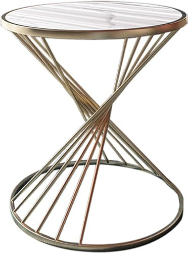 CuNtoHHH Exquisite Nachttische, Marmor-Couchtisch, einschichtiger runder Beistelltisch, Kleiner Apartment-Sofatisch aus Metall, Wohnzimmer, Schlafzimmer, Lounge-Ecktisch, Korbtisch (Farbe: A, Größe: