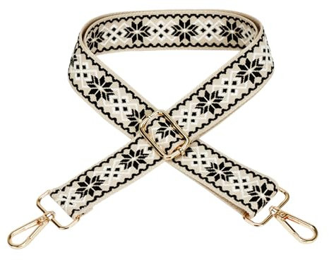 FLYAMAPIRIT Verstellbarer Schultergurt für Taschen, 3,8 cm breiter Taschengurt, DIY-Zubehör für Handtaschen, Tragetaschen und Schultertaschen (Schwarze Blumen auf Grau)