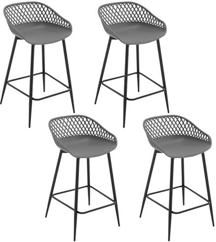 WOLTU Barhocker 4er Set, mit hohler Rückenlehne, PP-Kunststoff, Grau | Barstuhl mit breiten Sitzfläche, Bistrostuhl mit Fußstütze, Küchenstuhl für Küche Hausbar
