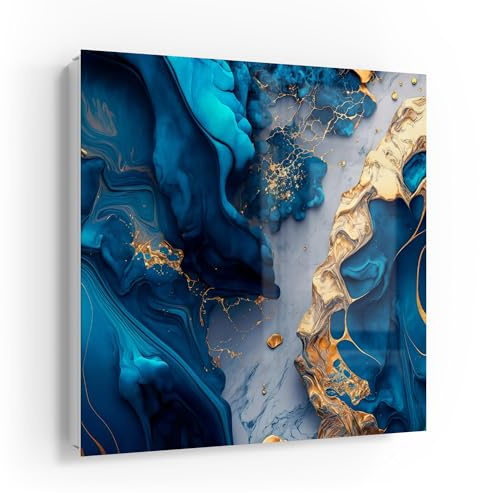 DEQORI Schlüsselkasten weiß | 30x30 cm | Motiv Goldene Tiefen | Glas & Metall Schlüssel-Box | Schlüsselschrank mit 50 Haken + 2 Magnete | Moderne Design Box magnetisch & beschreibbar