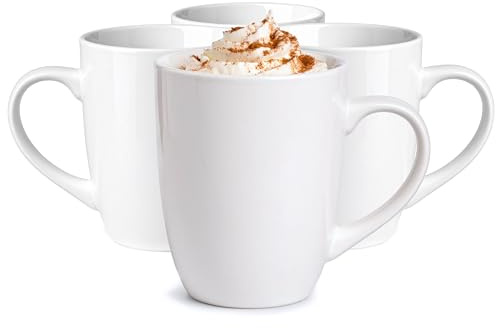 Glasmark KROSNO 1992 Tasse Becher Keramik Set 4 Stück 300 ml Kaffeetasse Kaffeebecher Trinkbecher Teetassen Spülmaschinenfest Weiß Bruno