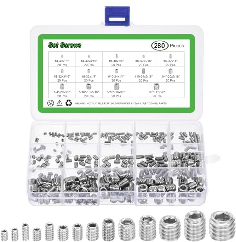sourcing map Innensechskant-Gewindestift-Sortiment, 280 Stück, #4-40 bis 3/8-Zoll-16, 304 Edelstahl, Innensechskantantrieb, Cup-Point-Sortiment, Set für Türgriffe, Wasserhahn
