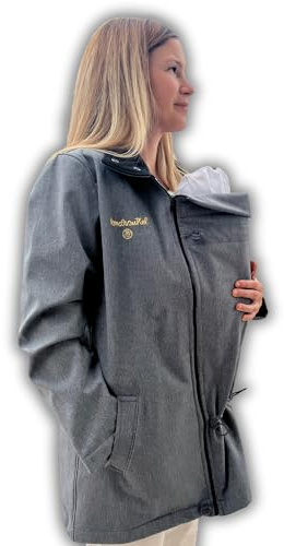 Porteo Softshellmantel Amarsupiel Unisex 3-in-1: wasserdicht, winddicht und Oeko-Tex-zertifiziert, Umstandsmantel, vorne und hinten (Größe S, Grau)
