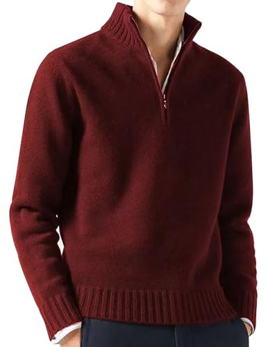 Suéter de punto con cremallera de un cuarto para hombre, suéter de punto de manga larga, suéter de punto grueso, suéter cálido de invierno, suéter de ajuste regular, suéter casual de golf, suéter