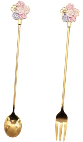 Cuillère et Fourchette en Acier Inoxydable 2pcs pour Café