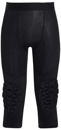JEATHA Kinder Jungen Kurz Eng Stretch Leggings Torwart Profi Unterziehhose Mit Knieschonern gepolstert Protektionshose Fahrradhose Schwarz 170