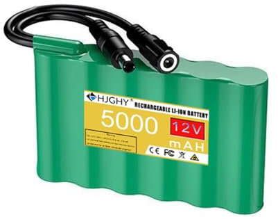 HJGHY DC 12V 5000mAh Rechargeable Lithium Battery Pack 12 Volt Protable Li-ion Battery for LEd Light Strip/Alarm Systems/Outdoor Devices Backup Battery with Charger,12V 5000mAh,one