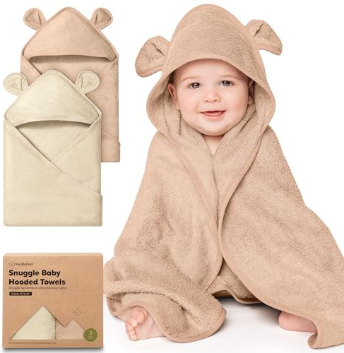 KeaBabies 2-Pack Babyhandtuch mit Kapuze für Neugeborene - 89×89cm Weiche & absorbierende Viskose aus Bambus Baby Badetuch mit Kapuze für Kleinkinder, Neugeborene Bad Essentials (Almond, Regular)