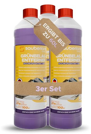 sauberland® Grünbelagentferner 3L [Konzentrat für 60L] – Selbsttätige Entfernung von Grünspan, Moos, Algen & Flechten uvm. | Steinreiniger für Terrassen, Steine, Fassaden, Dächer | Chlor- & Säurefrei