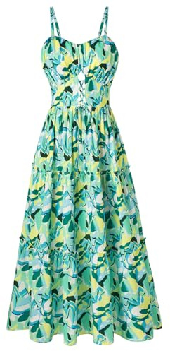 GRACE KARIN Abito Donna Estate Lungo Casual Floreale Abito Vacanza Spiaggia Senza Maniche Arioso M Fiore Verde Giallo