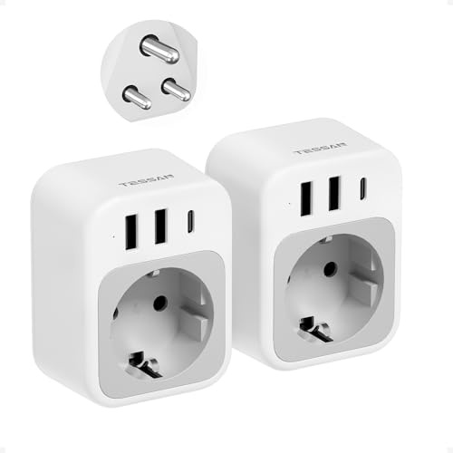 TESSAN 2er Pack Reiseadapter Sri Lanka mit 3 USB, 4 in 1 Reisestecker | Reiseadapter Indien Adapter Deutschland Stecker mit USB C, Adapter Sri Lanka Steckdose für Indien Nepal, Malediven, Typ D