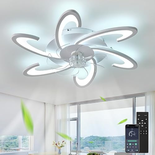 Silencioso Led Ventilador De Techo Con Luz, Regulable Lampara Ventiladores Techo, Moderno Design Lámpara Techo Ventilador 6 Velocidades Timer Ceiling Fan With Light Niños Salon Dormitorio Blanco